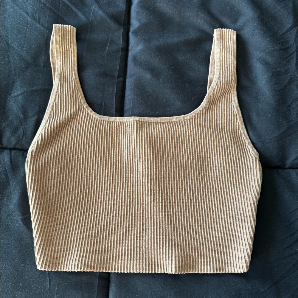Babaton Ribbed Tan Crop Top